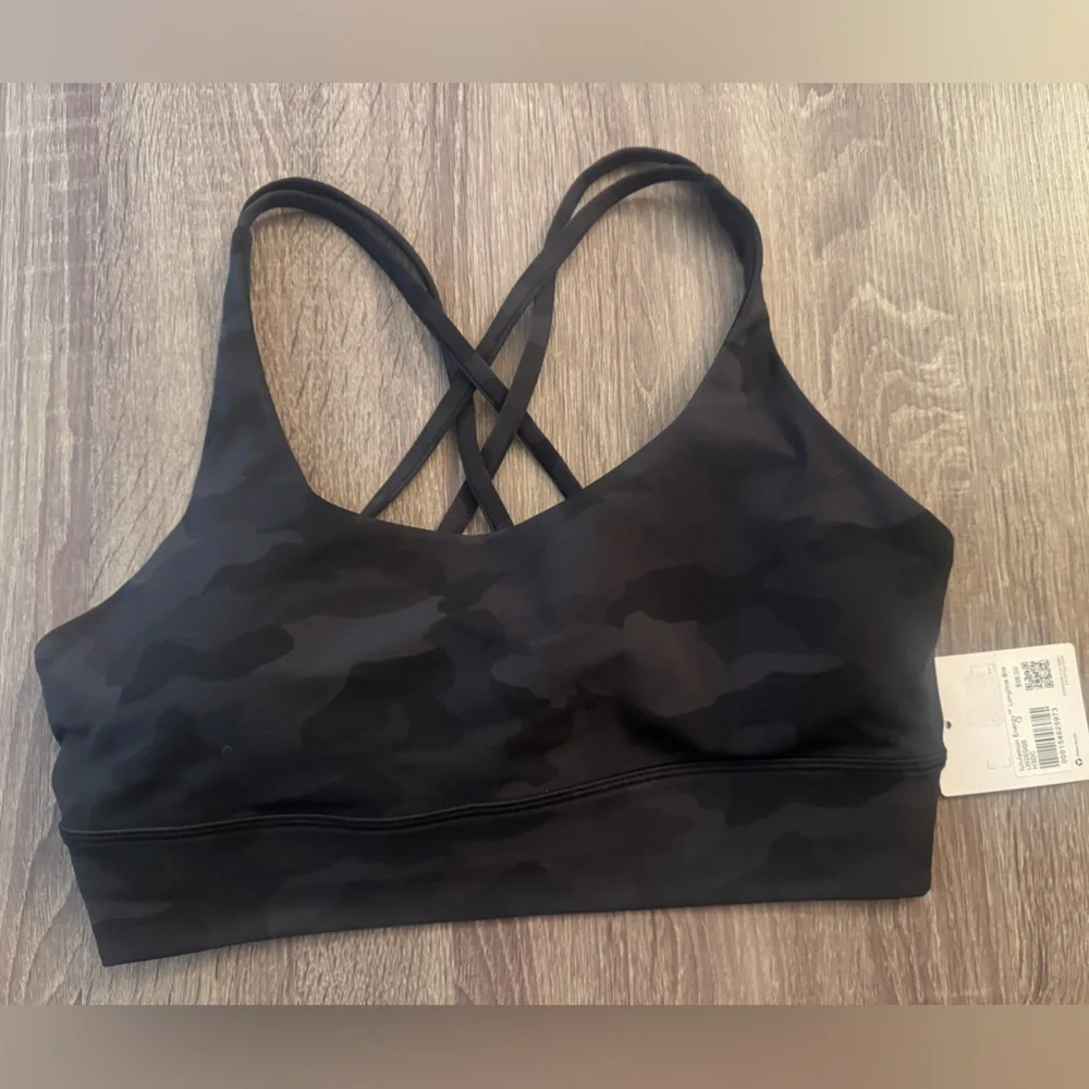 Lululemon Black Camouflage Energy Longline Sports Bra. Size 12. - Picture 12 of 15